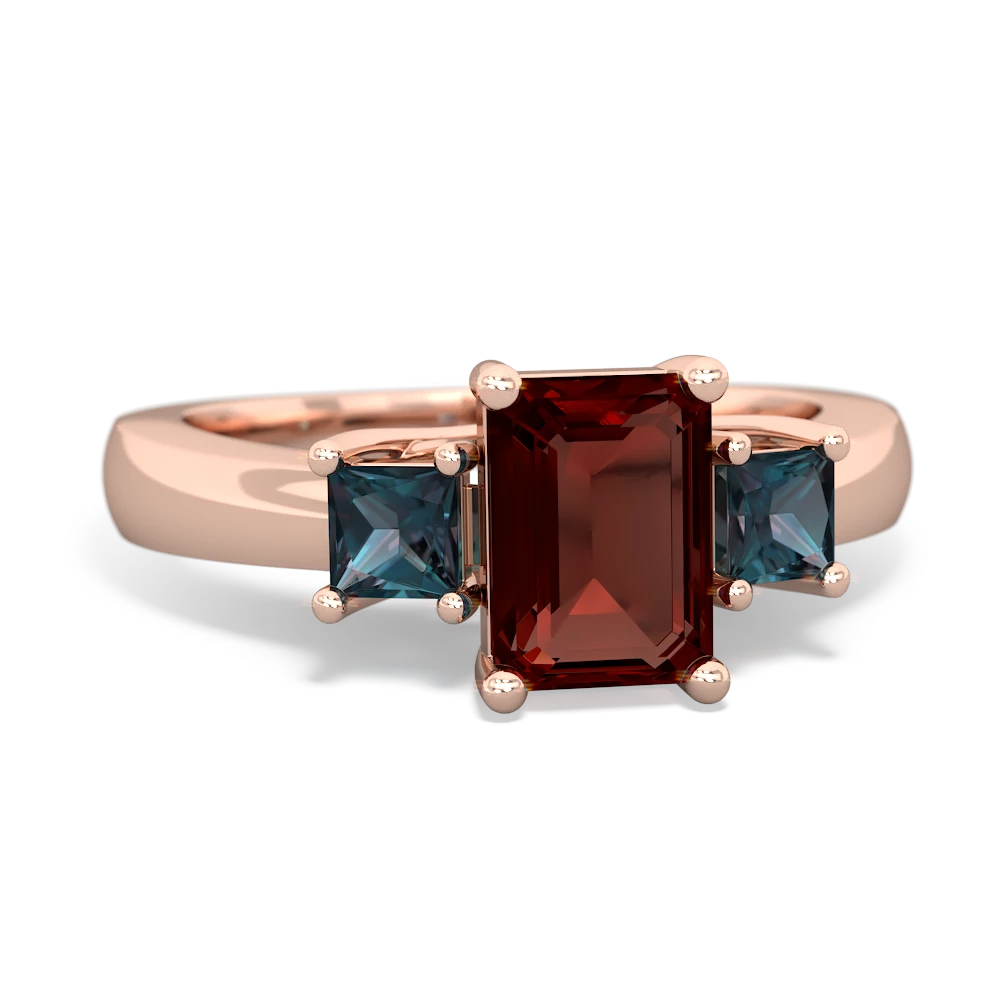 Garnet Three Stone Emerald-Cut Trellis 14K Rose Gold ring R4021