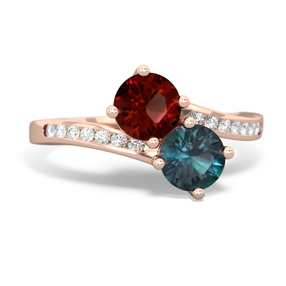 Garnet Channel Set Two Stone 14K Rose Gold ring R5303
