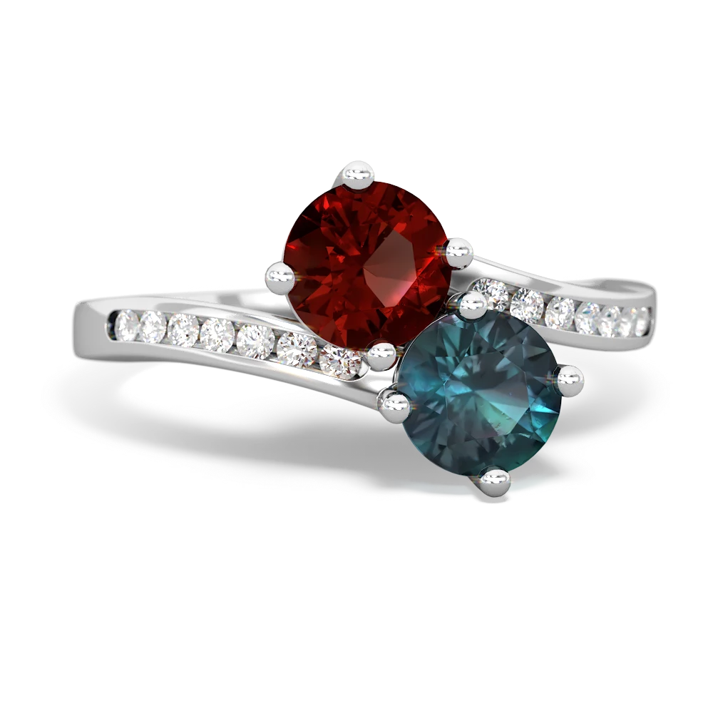 Garnet Channel Set Two Stone 14K White Gold ring R5303