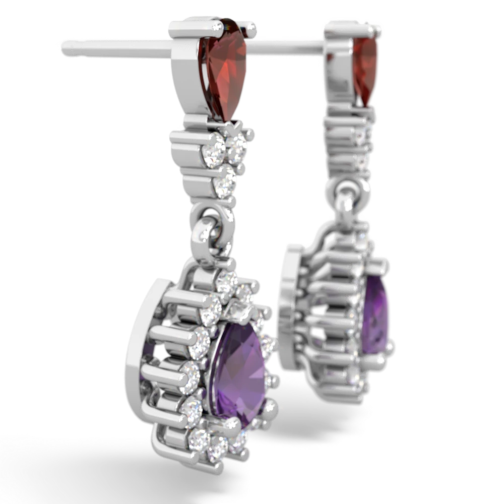 Garnet Halo Pear Dangle 14K White Gold earrings E1882