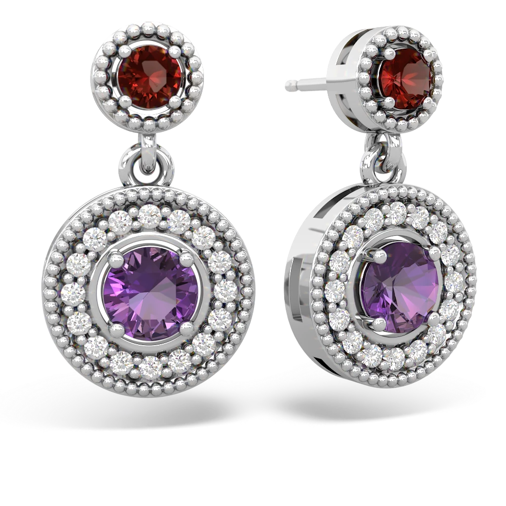 Garnet Halo Dangle 14K White Gold earrings E5319