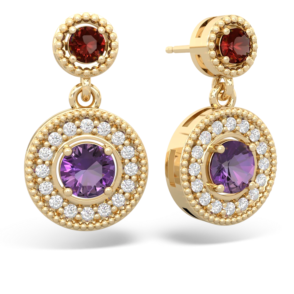 Garnet Halo Dangle 14K Yellow Gold earrings E5319