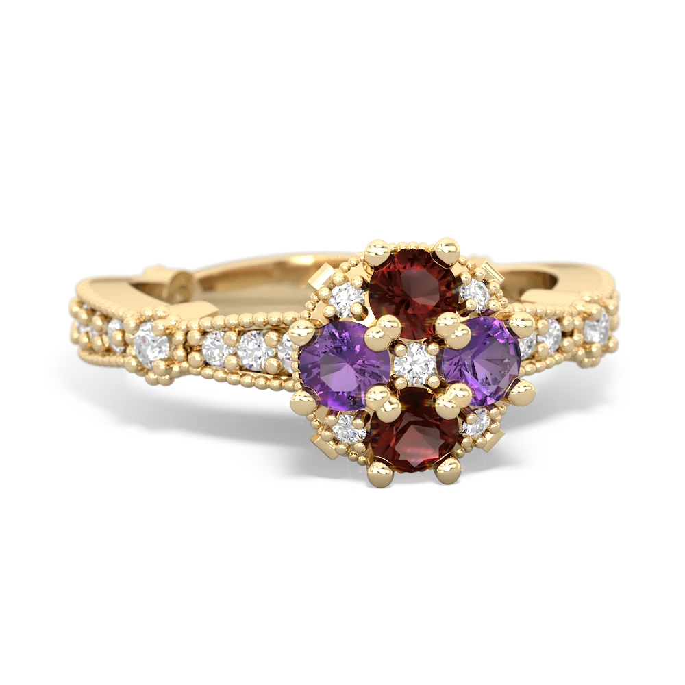 Garnet Sparkling Tiara Cluster 14K Yellow Gold ring R26293RD