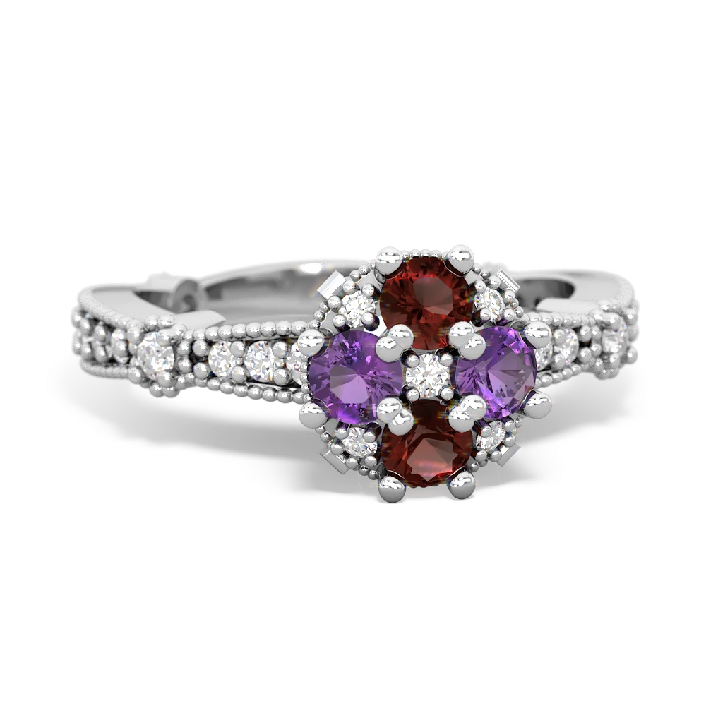 Garnet Sparkling Tiara Cluster 14K White Gold ring R26293RD