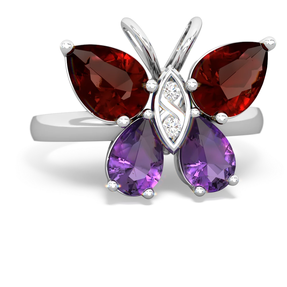 Garnet Butterfly 14K White Gold ring R2215