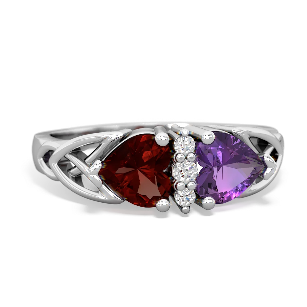 Garnet Celtic Knot Double Heart 14K White Gold ring R5040