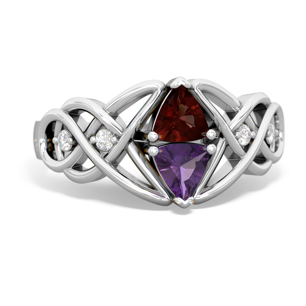 Garnet Keepsake Celtic Knot 14K White Gold ring R5300