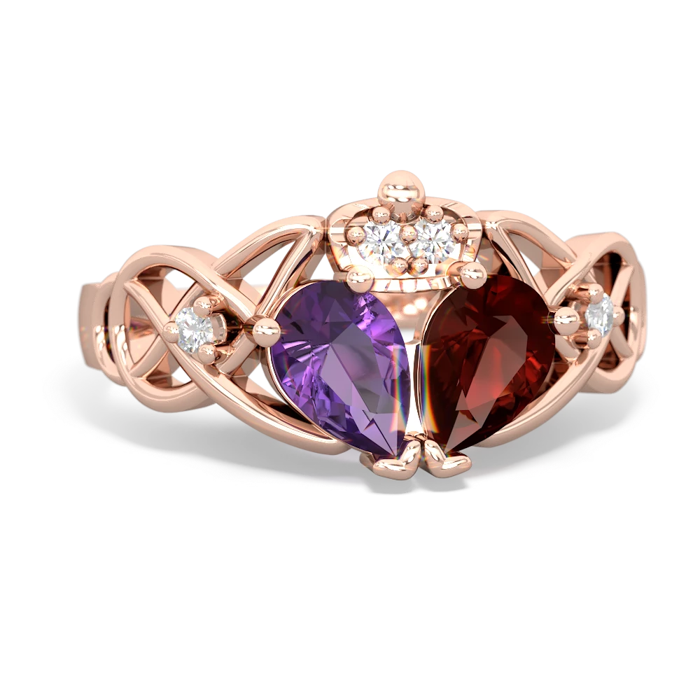 Garnet 'One Heart' Celtic Knot Claddagh 14K Rose Gold ring R5322