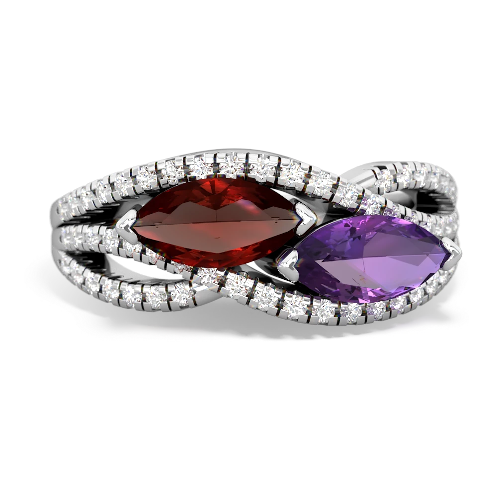 Garnet Diamond Rivers 14K White Gold ring R3070