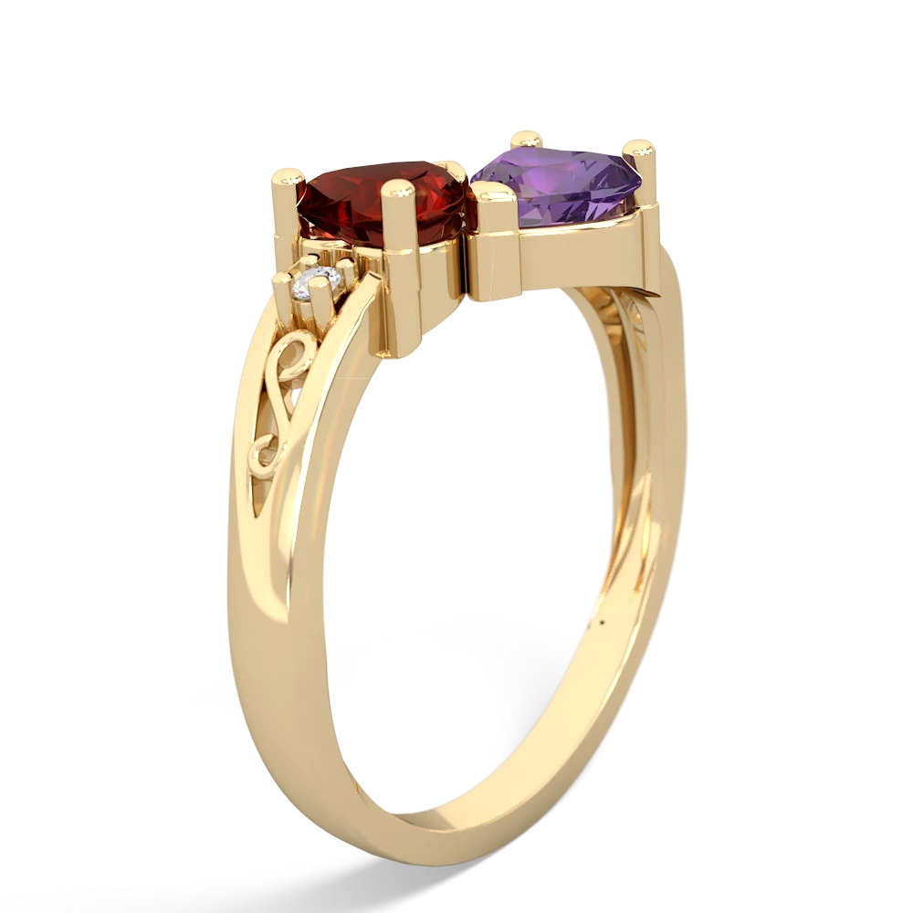 Garnet Snuggling Hearts 14K Yellow Gold ring R2178