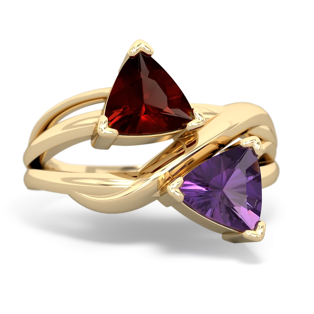 Garnet Split Band Swirl 14K Yellow Gold ring R2341