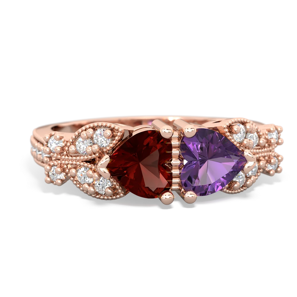 Garnet Diamond Butterflies 14K Rose Gold ring R5601