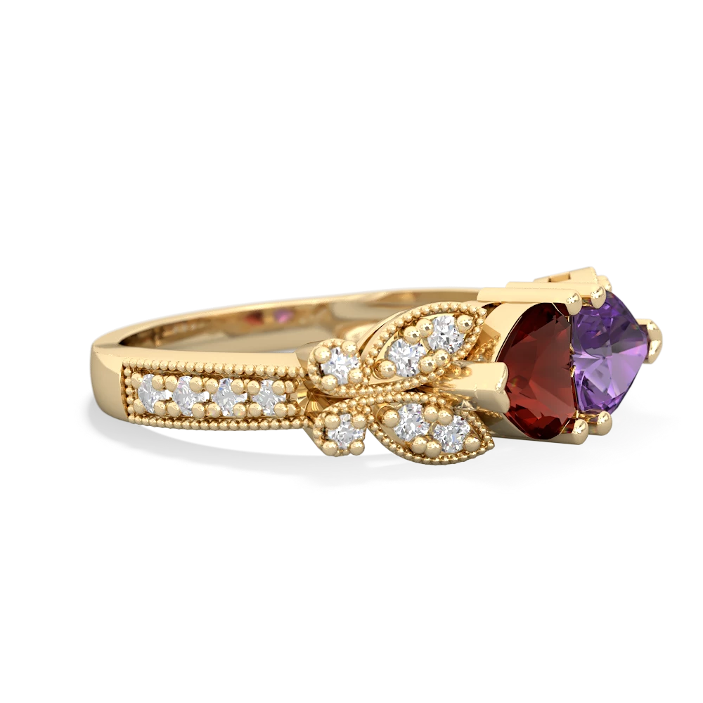 Garnet Diamond Butterflies 14K Yellow Gold ring R5601