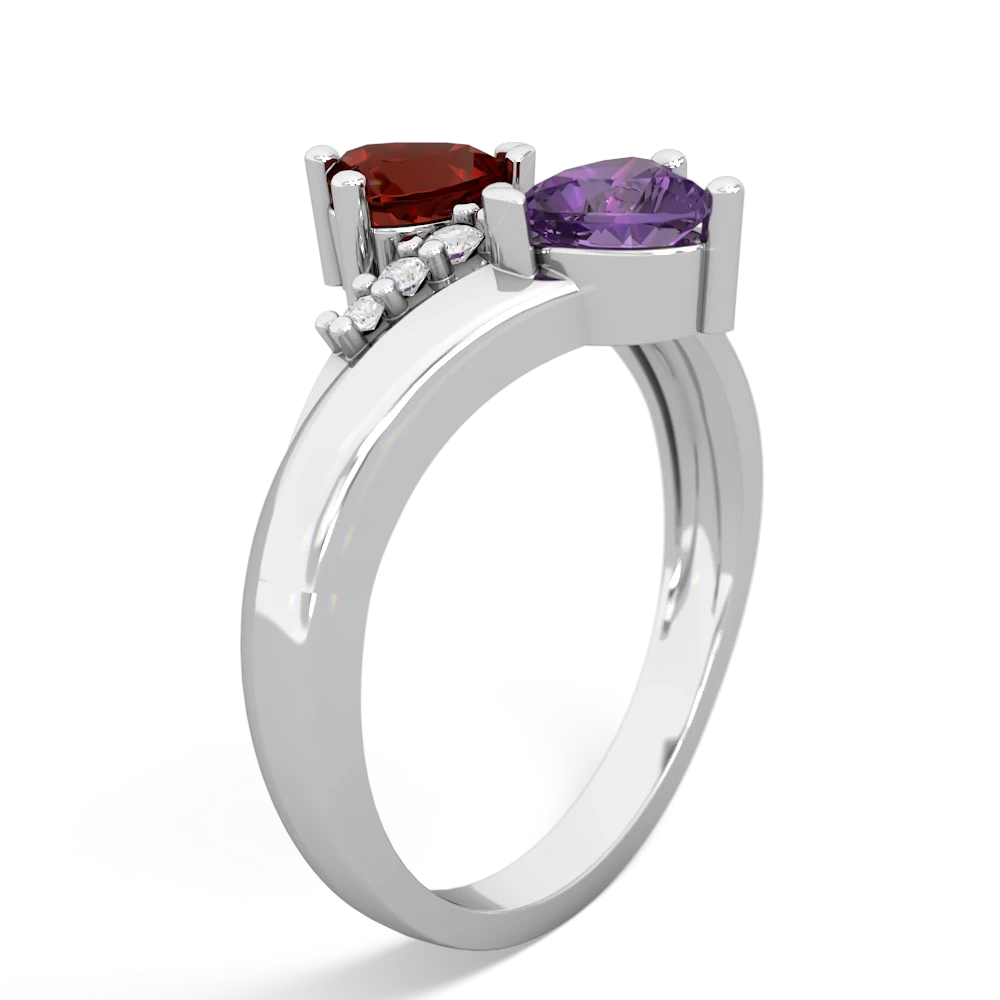 Garnet Heart To Heart 14K White Gold ring R2064