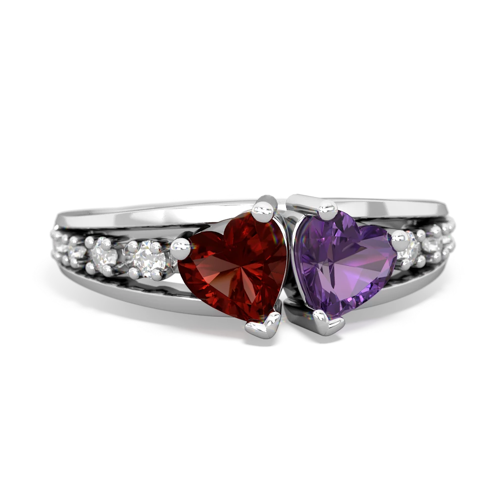 Garnet Heart To Heart 14K White Gold ring R3342