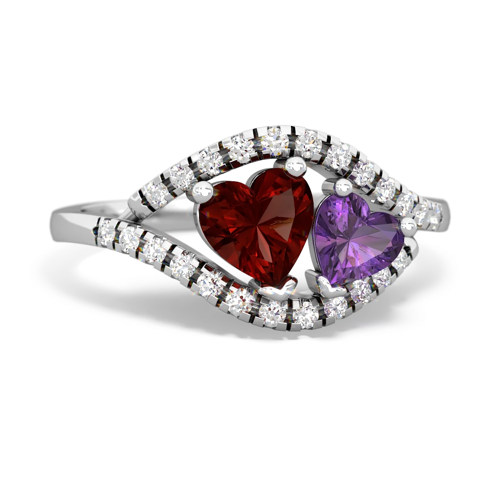 Garnet Mother And Child 14K White Gold ring R3010