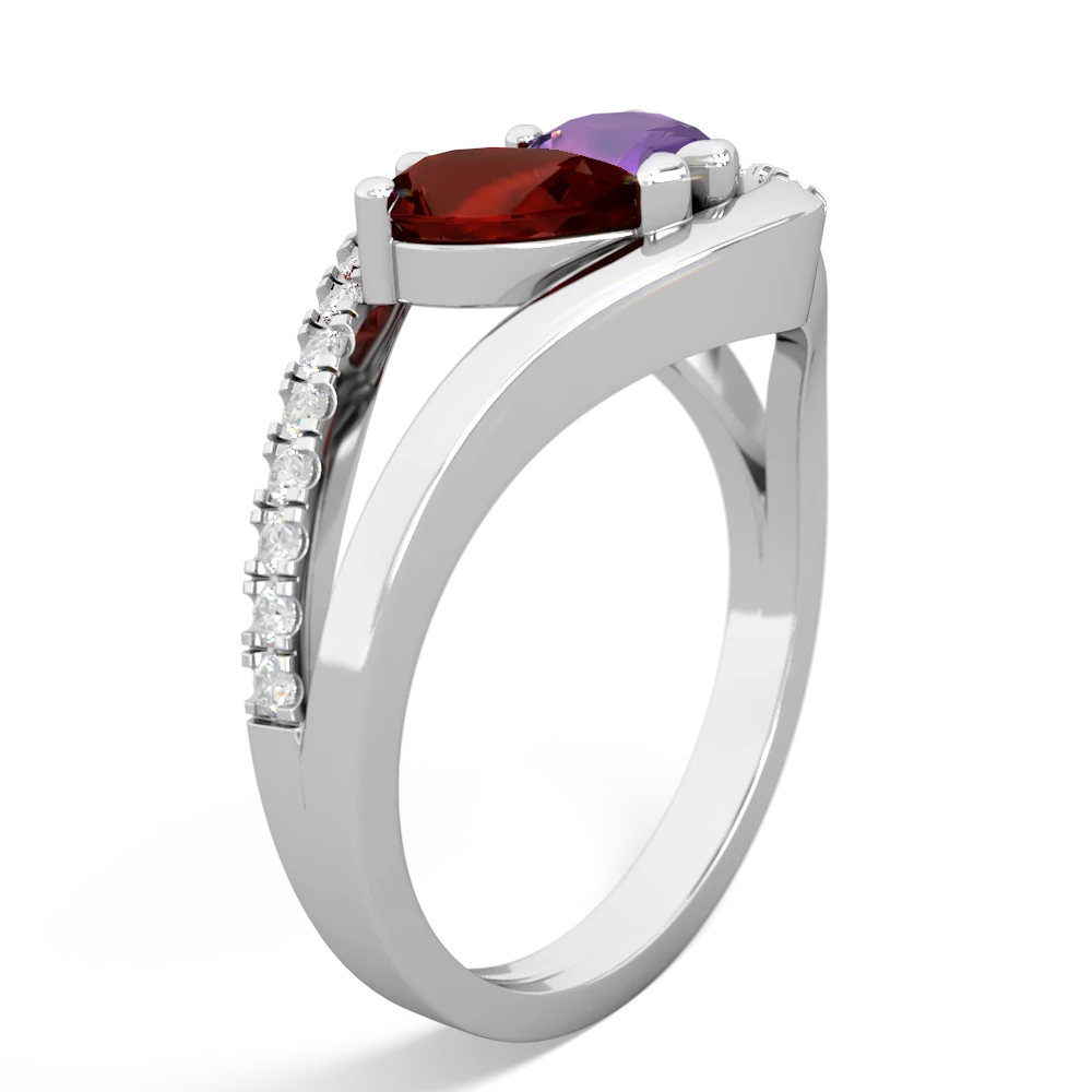 Garnet Nestled Heart Keepsake 14K White Gold ring R5650