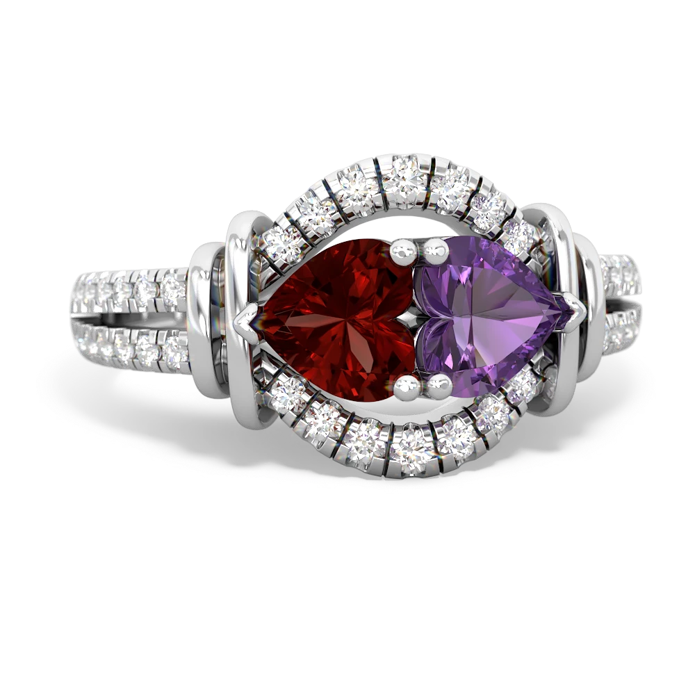 Garnet Art-Deco Keepsake 14K White Gold ring R5630