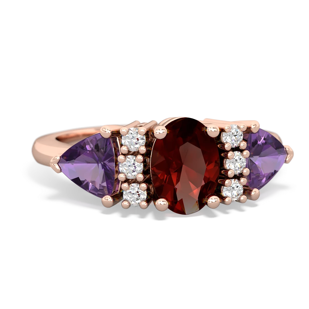 Garnet Antique Style Three Stone 14K Rose Gold ring R2186