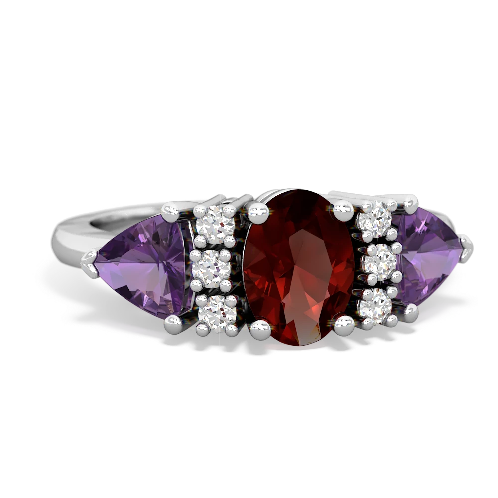 Garnet Antique Style Three Stone 14K White Gold ring R2186