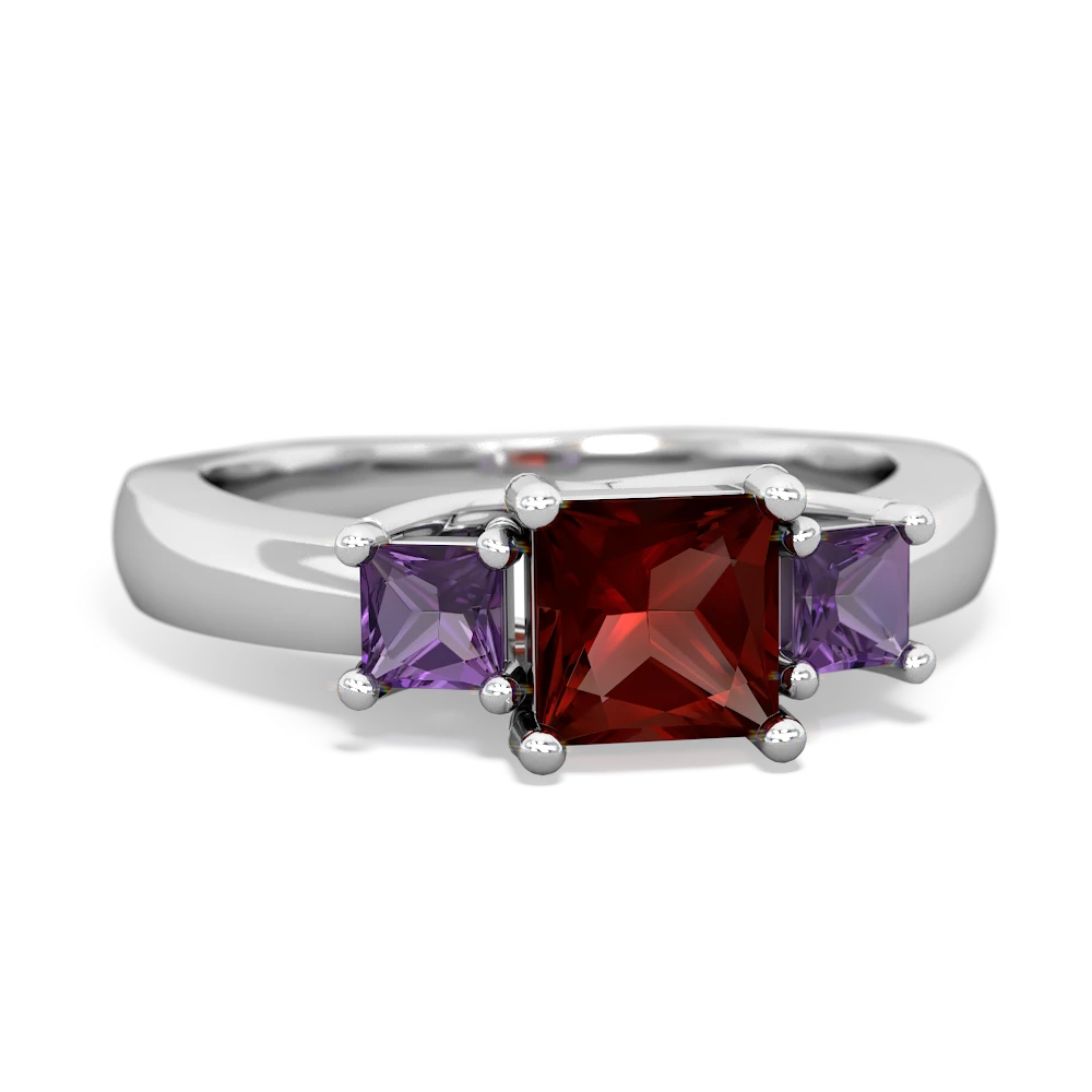 Garnet Three Stone Trellis 14K White Gold ring R4015