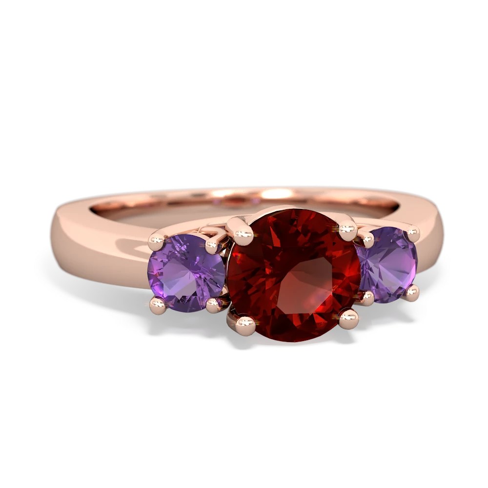 Garnet Three Stone Round Trellis 14K Rose Gold ring R4018