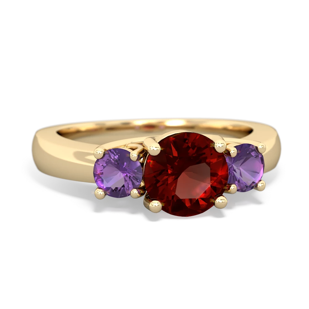 Garnet Three Stone Round Trellis 14K Yellow Gold ring R4018