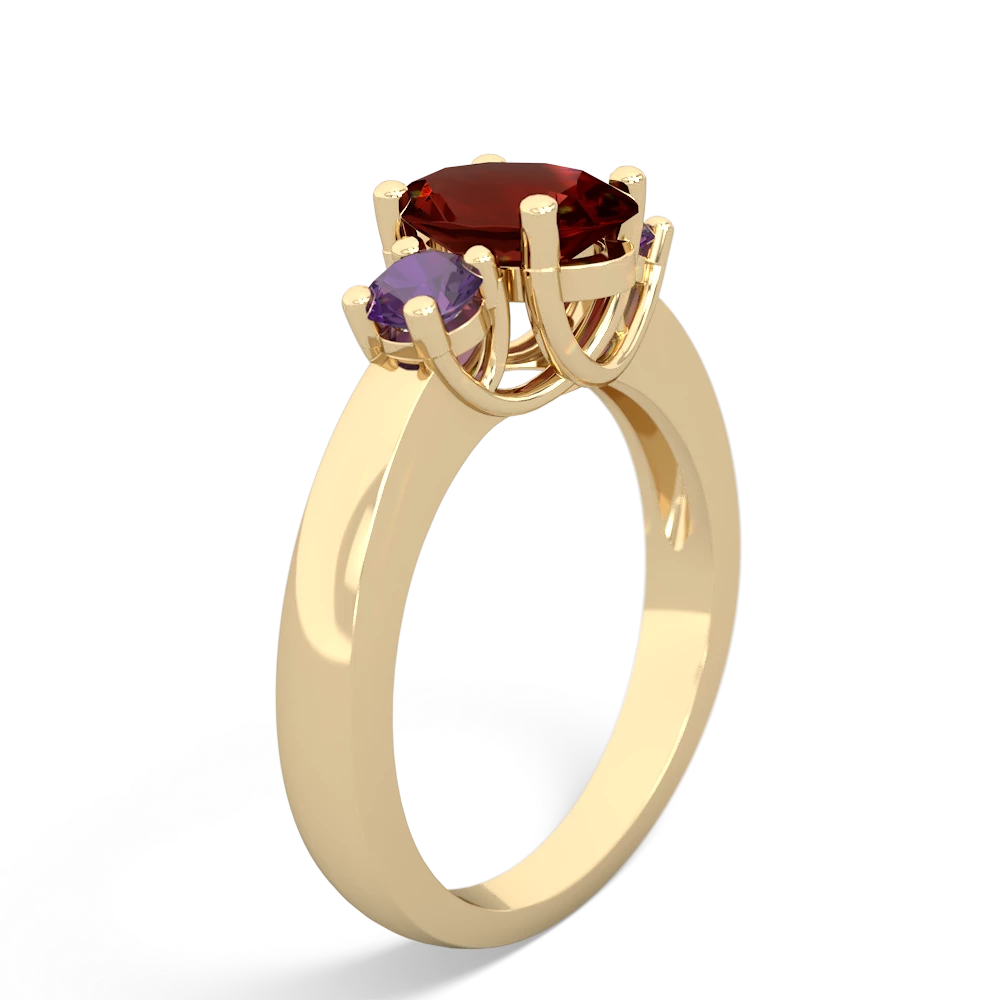 Garnet Three Stone Oval Trellis 14K Yellow Gold ring R4024