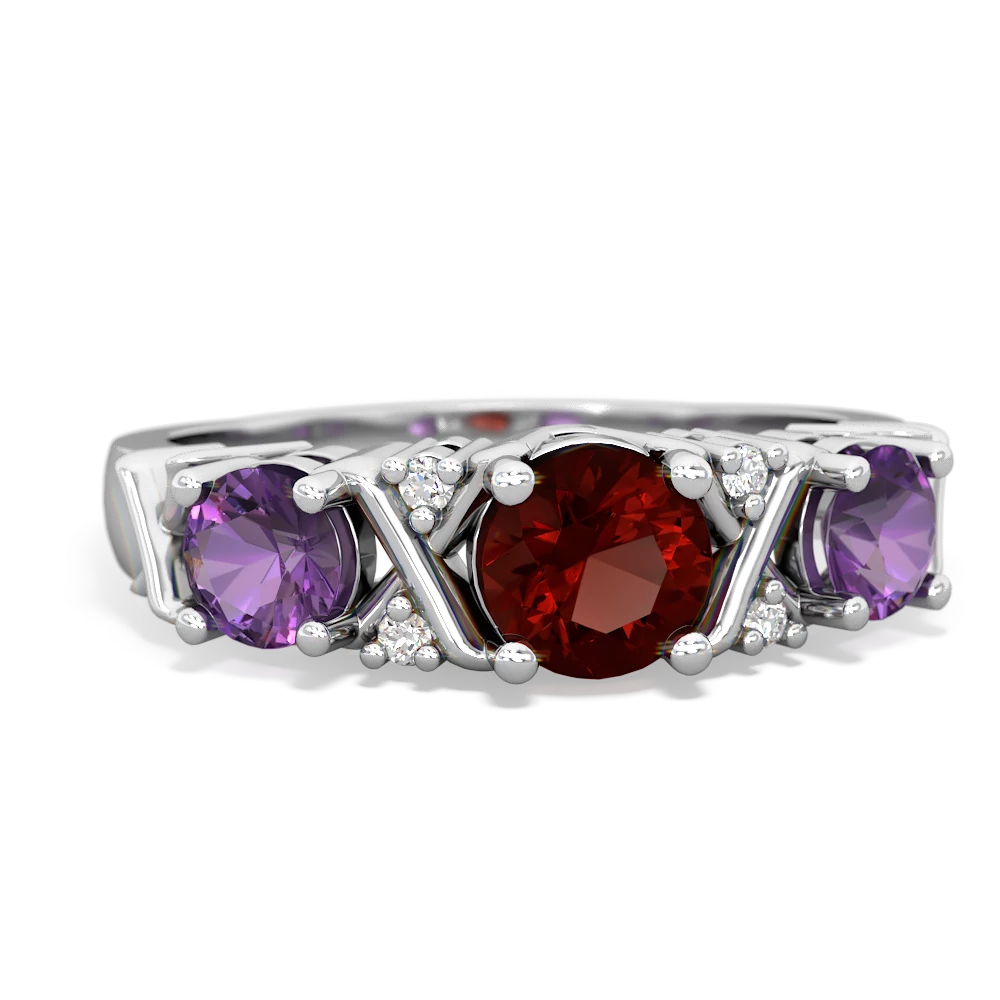 Garnet Hugs And Kisses 14K White Gold ring R5016