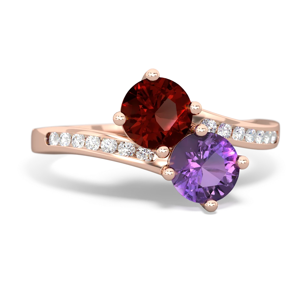 Garnet Channel Set Two Stone 14K Rose Gold ring R5303