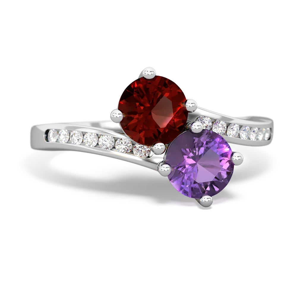 Garnet Channel Set Two Stone 14K White Gold ring R5303