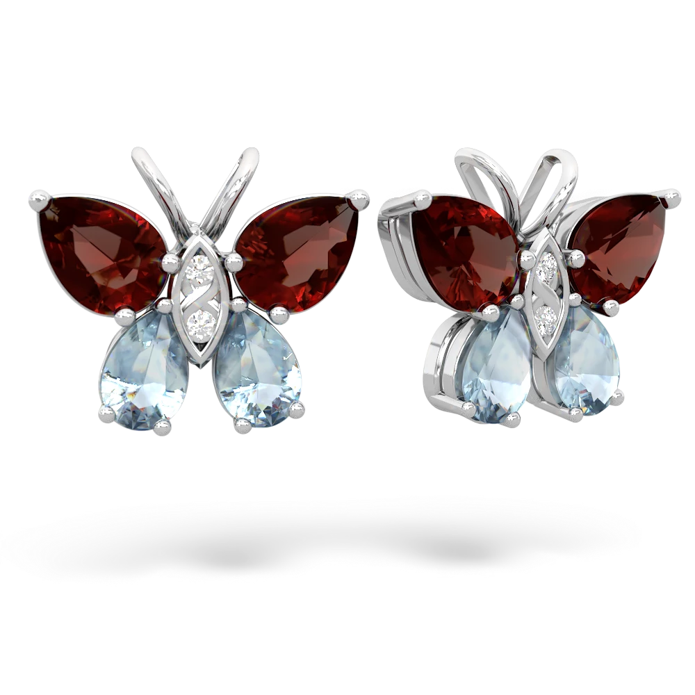 Garnet Butterfly 14K White Gold earrings E2215