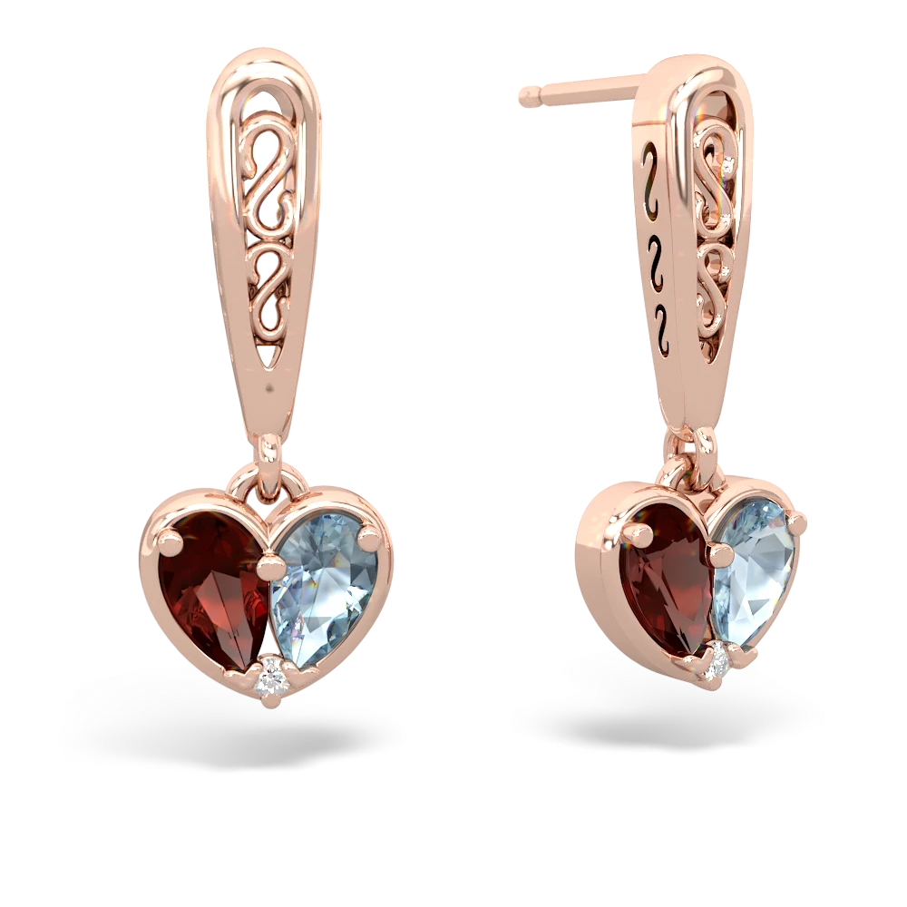 Garnet Filligree Heart 14K Rose Gold earrings E5070