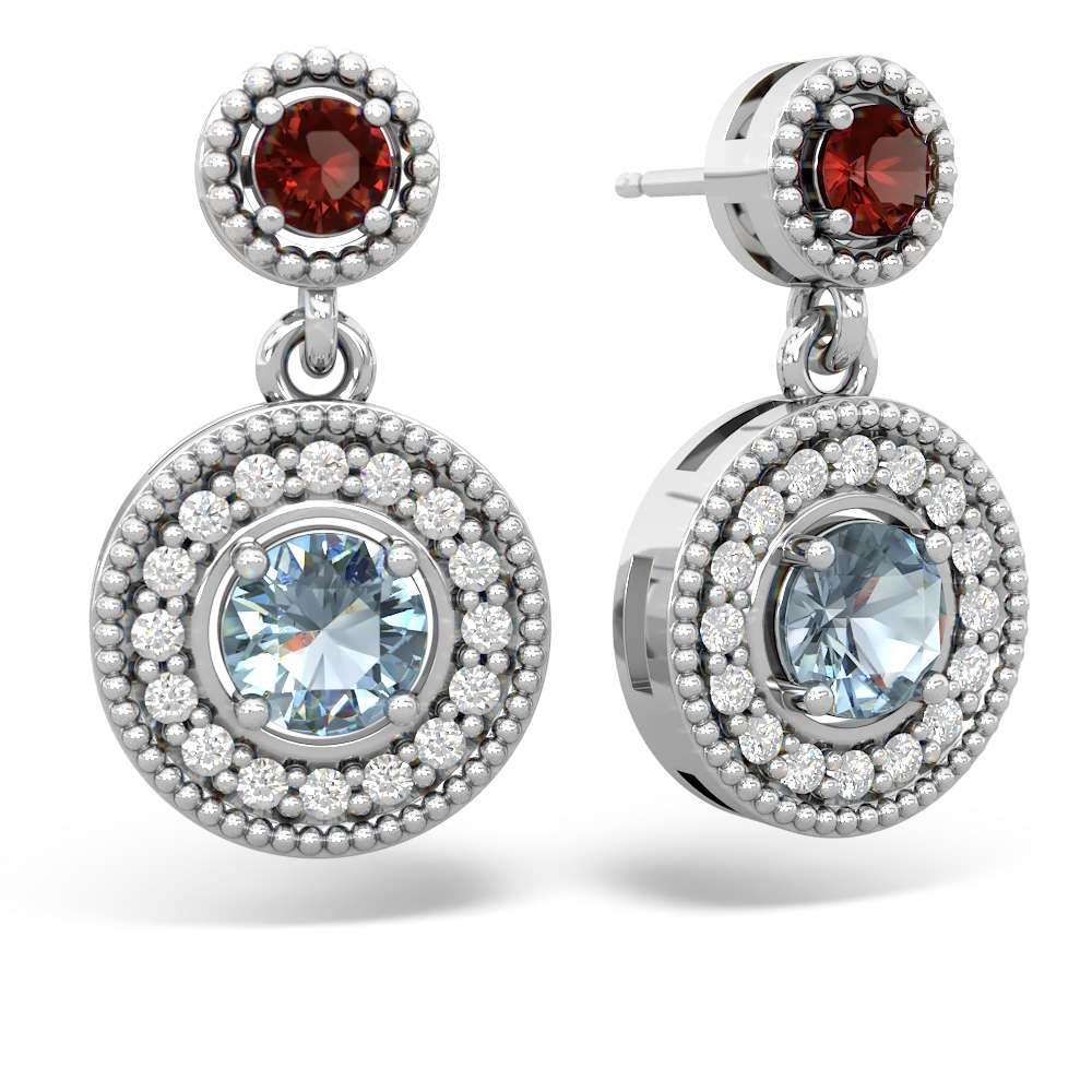 Garnet Halo Dangle 14K White Gold earrings E5319