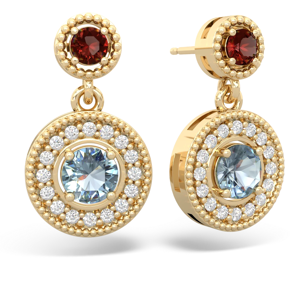 Garnet Halo Dangle 14K Yellow Gold earrings E5319