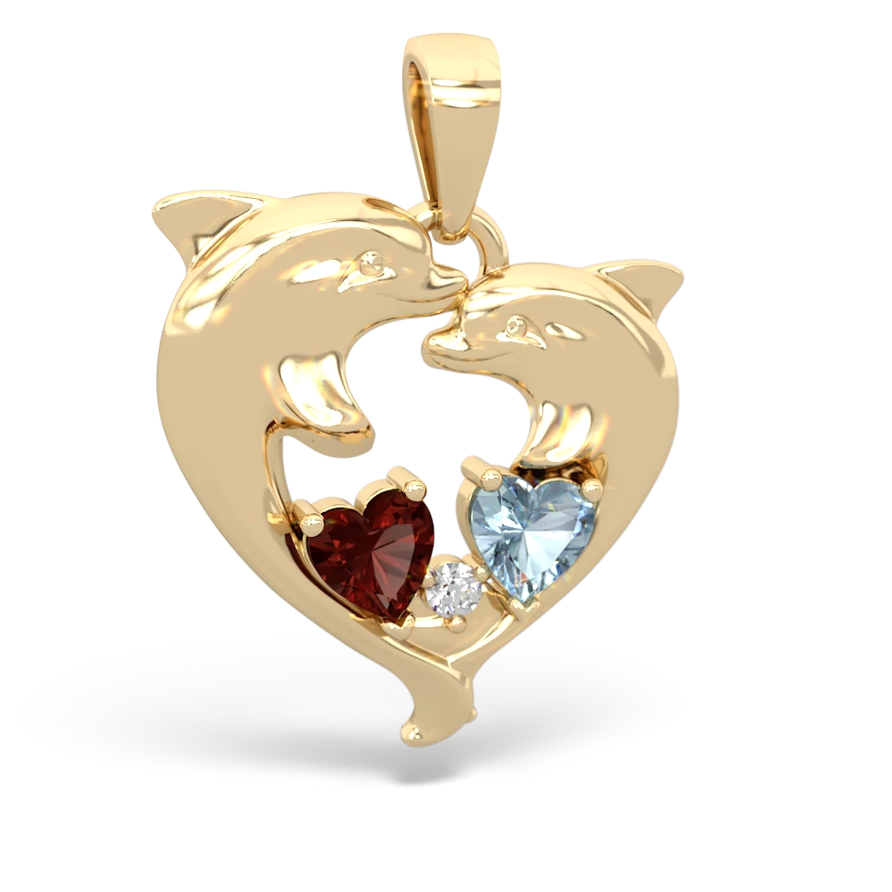 Garnet Dolphin Heart 14K Yellow Gold pendant P5820