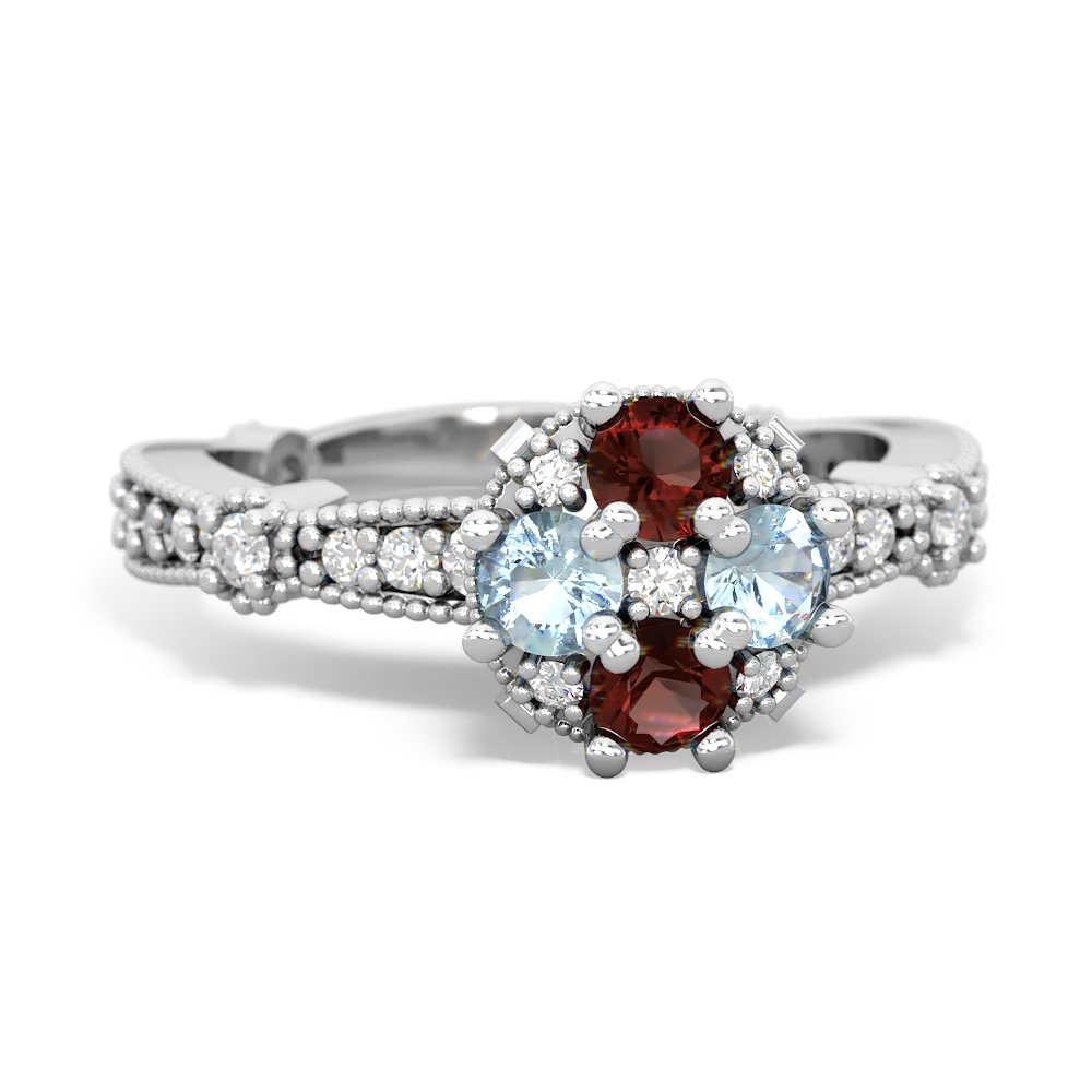 Garnet Sparkling Tiara Cluster 14K White Gold ring R26293RD