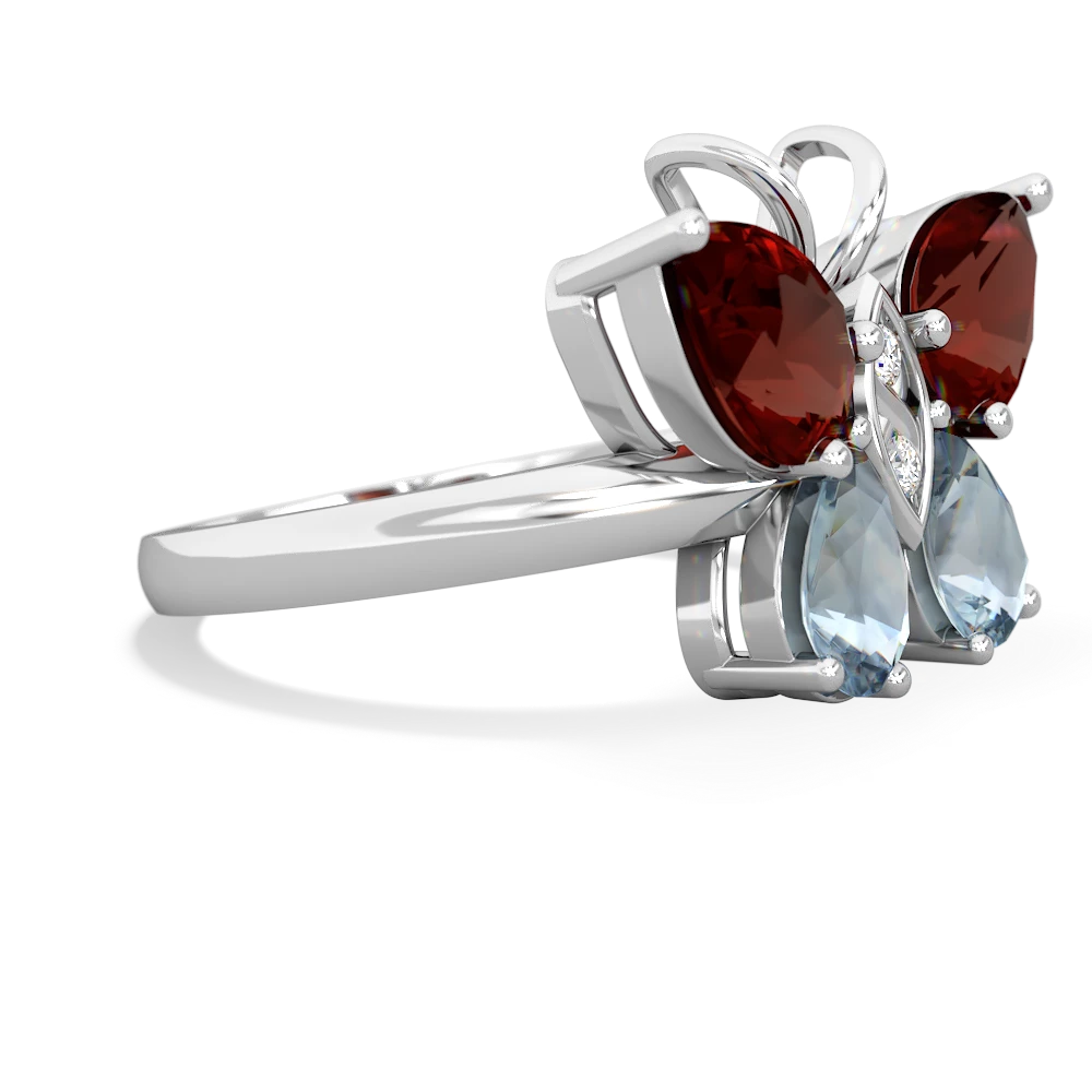 Garnet Butterfly 14K White Gold ring R2215