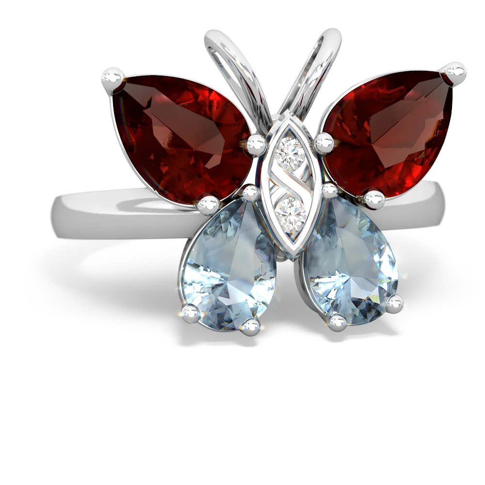 Garnet Butterfly 14K White Gold ring R2215