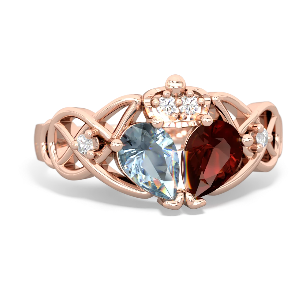 Garnet 'One Heart' Celtic Knot Claddagh 14K Rose Gold ring R5322