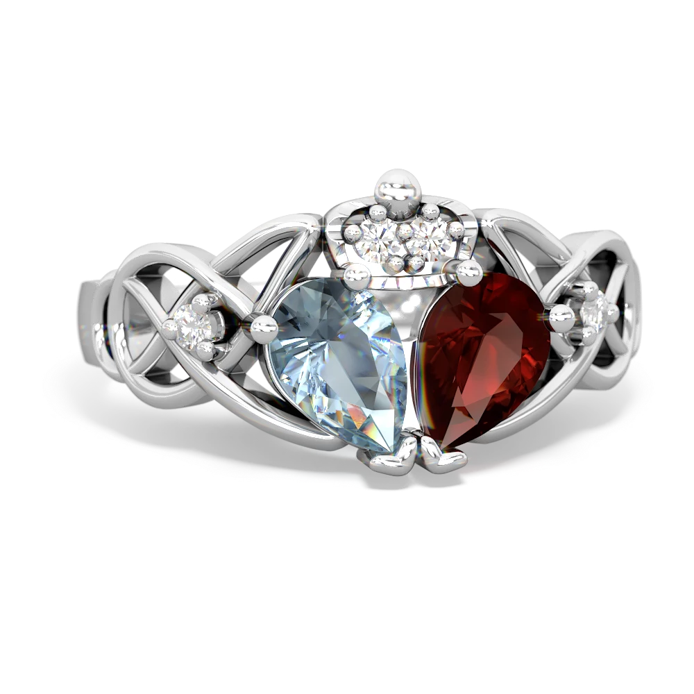 Garnet 'One Heart' Celtic Knot Claddagh 14K White Gold ring R5322