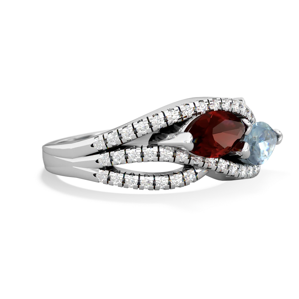 Garnet Diamond Rivers 14K White Gold ring R3070