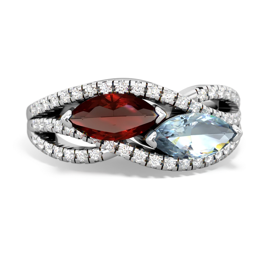 Garnet Diamond Rivers 14K White Gold ring R3070