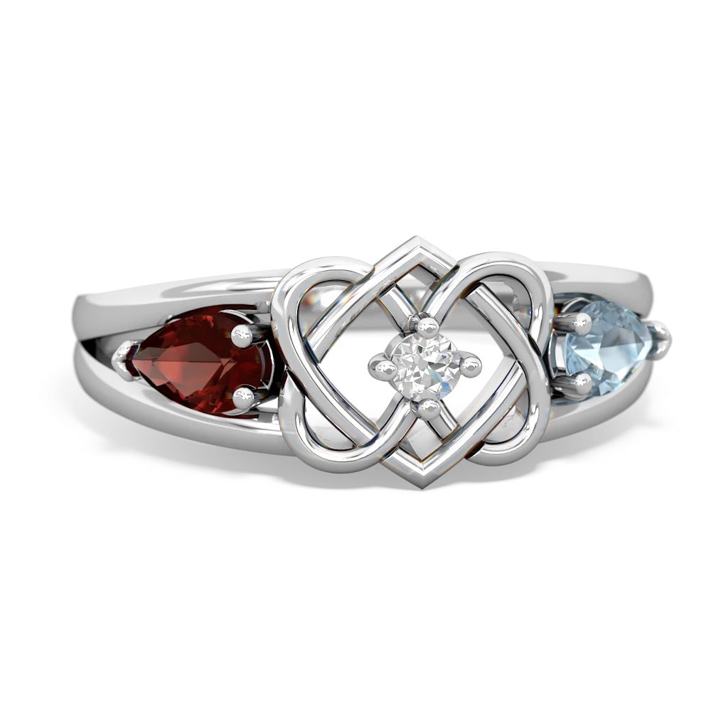 Garnet Hearts Intertwined 14K White Gold ring R5880