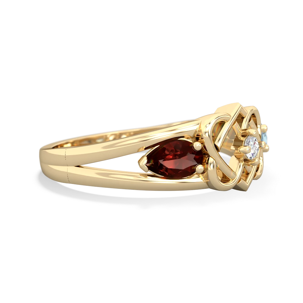 Garnet Hearts Intertwined 14K Yellow Gold ring R5880