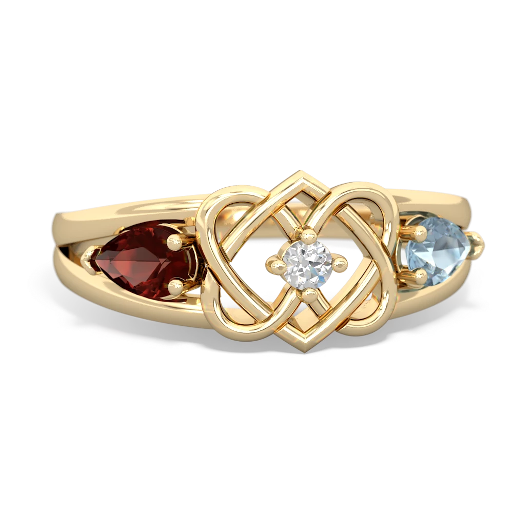 Garnet Hearts Intertwined 14K Yellow Gold ring R5880