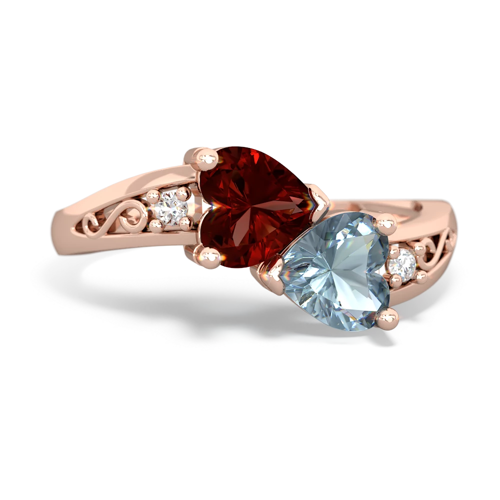 Garnet Snuggling Hearts 14K Rose Gold ring R2178