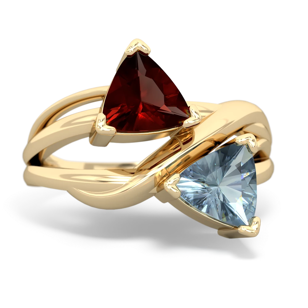 Garnet Split Band Swirl 14K Yellow Gold ring R2341