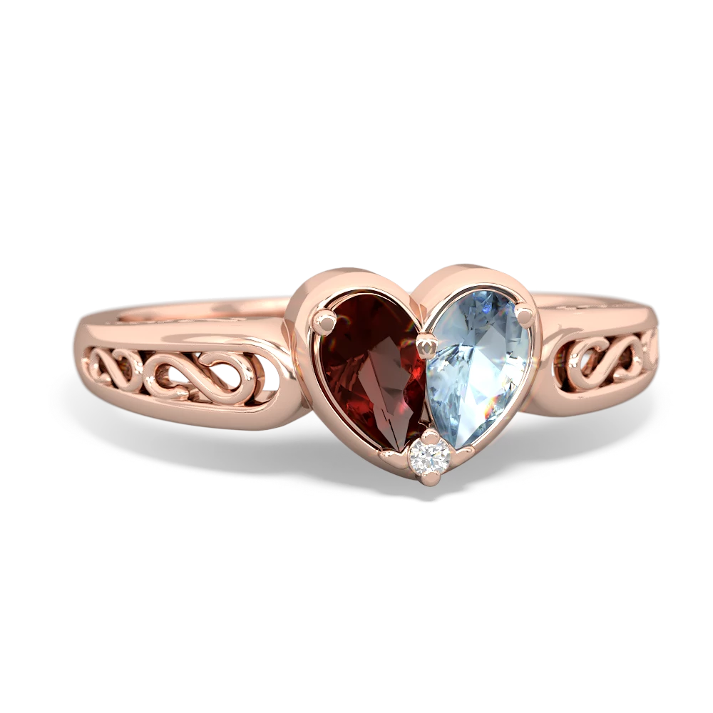 Garnet Filligree 'One Heart' 14K Rose Gold ring R5070