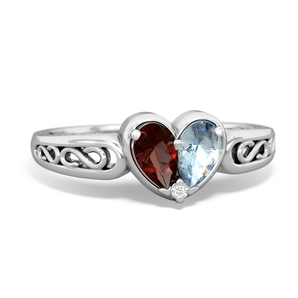 Garnet Filligree 'One Heart' 14K White Gold ring R5070